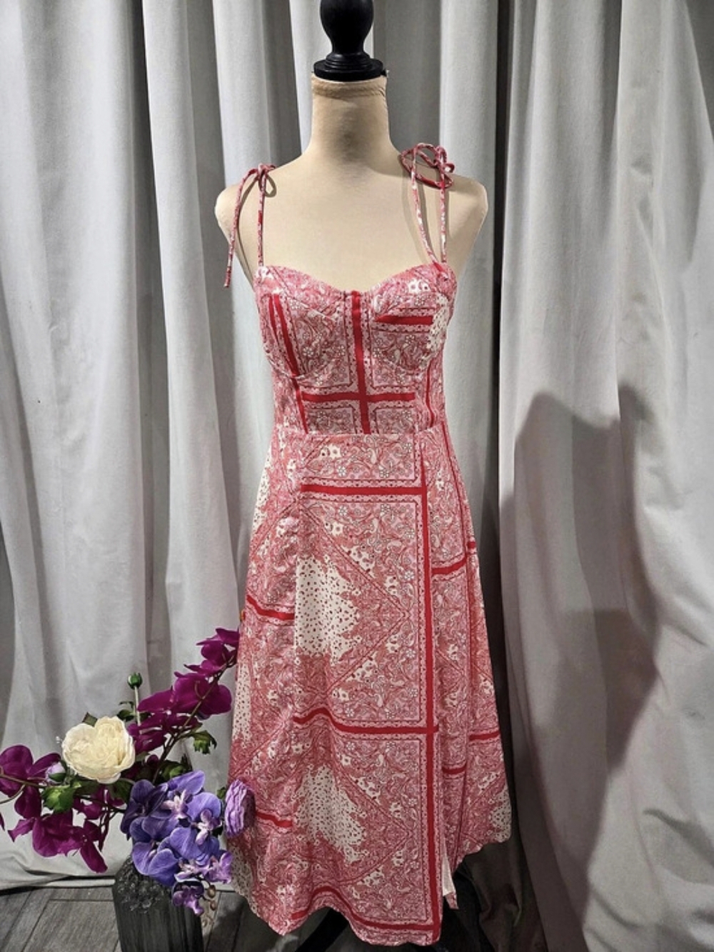 VICI Paisley Midi Dress in Pink & White Size Small NWT